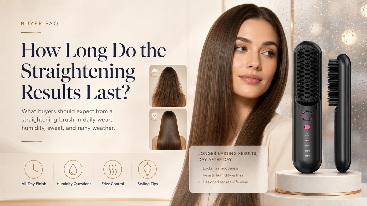 Hair straightening brush result longevity guide covering all-day hold, humidity, rain, sweat and anti-frizz products