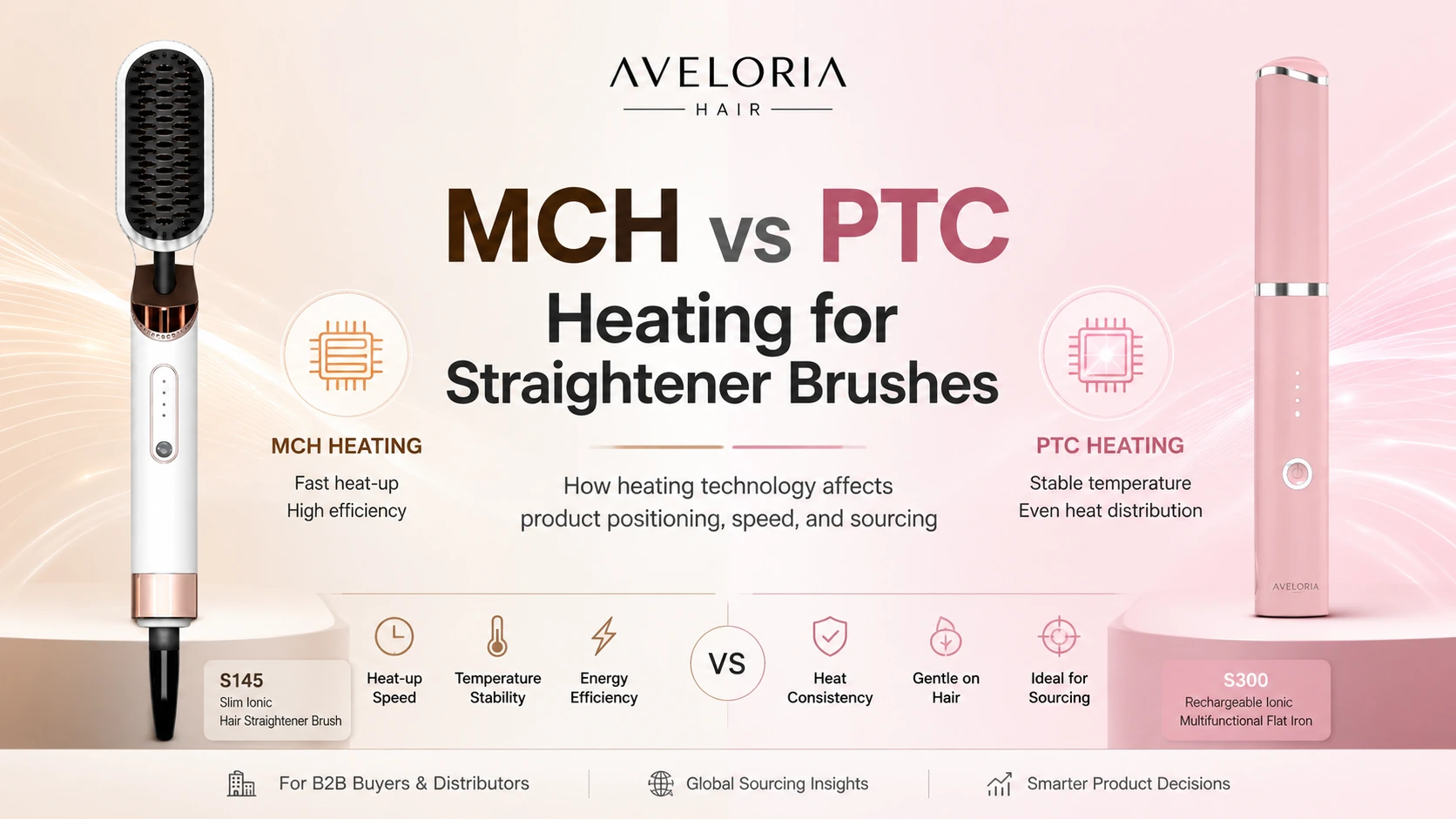 S145 and S203 MCH vs PTC heating comparison guide for straightener brushes