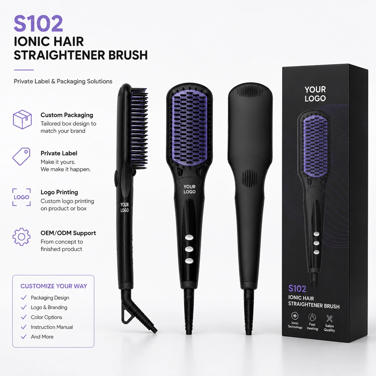 S102 Ionic Hair Straightener Brush detail image