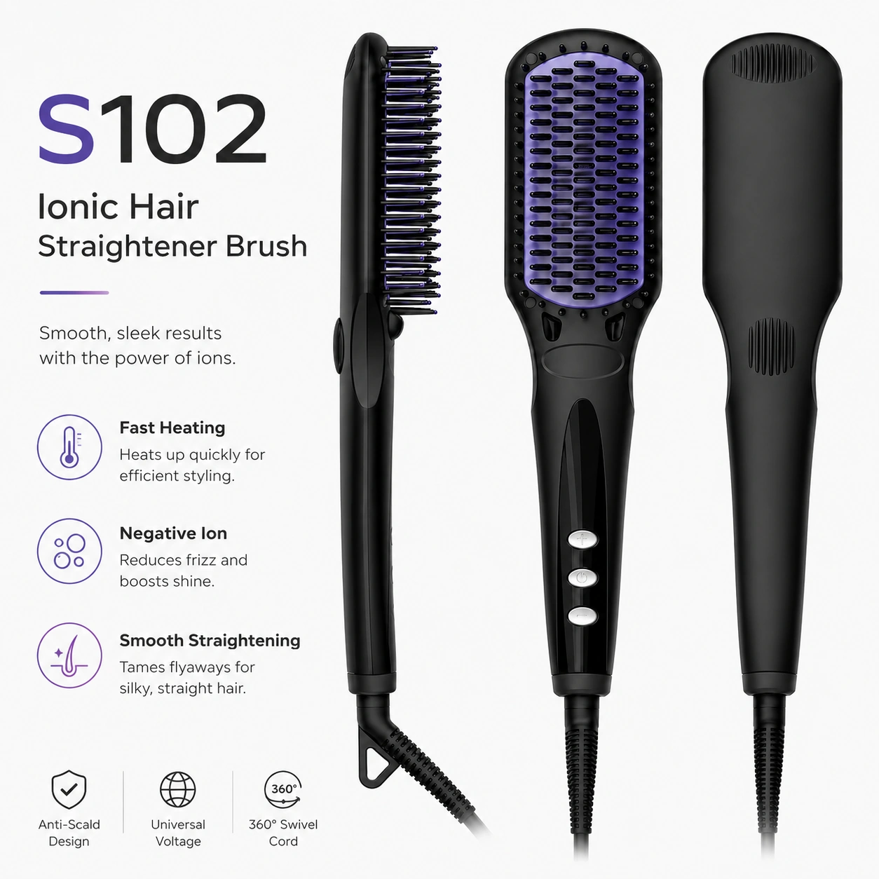 S102 Ionic Hair Straightener Brush detail image