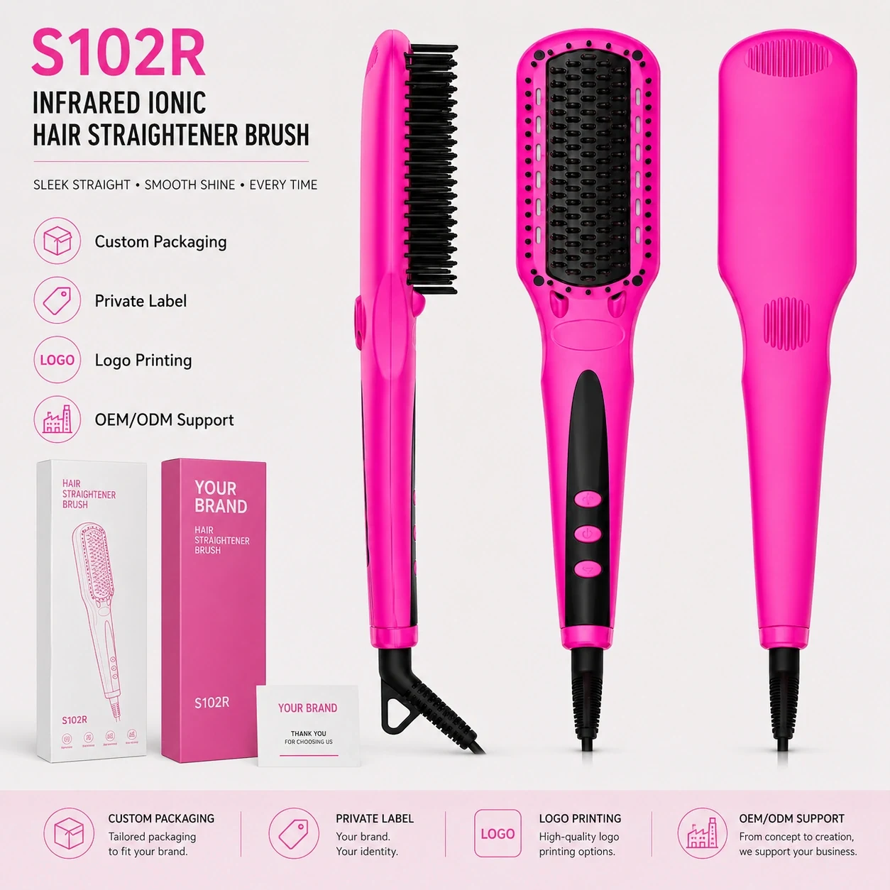 Click to enlarge S102R Infrared Ionic Hair Straightener Brush detail image S102R Infrared Ionic Hair Straightener Brush detail image