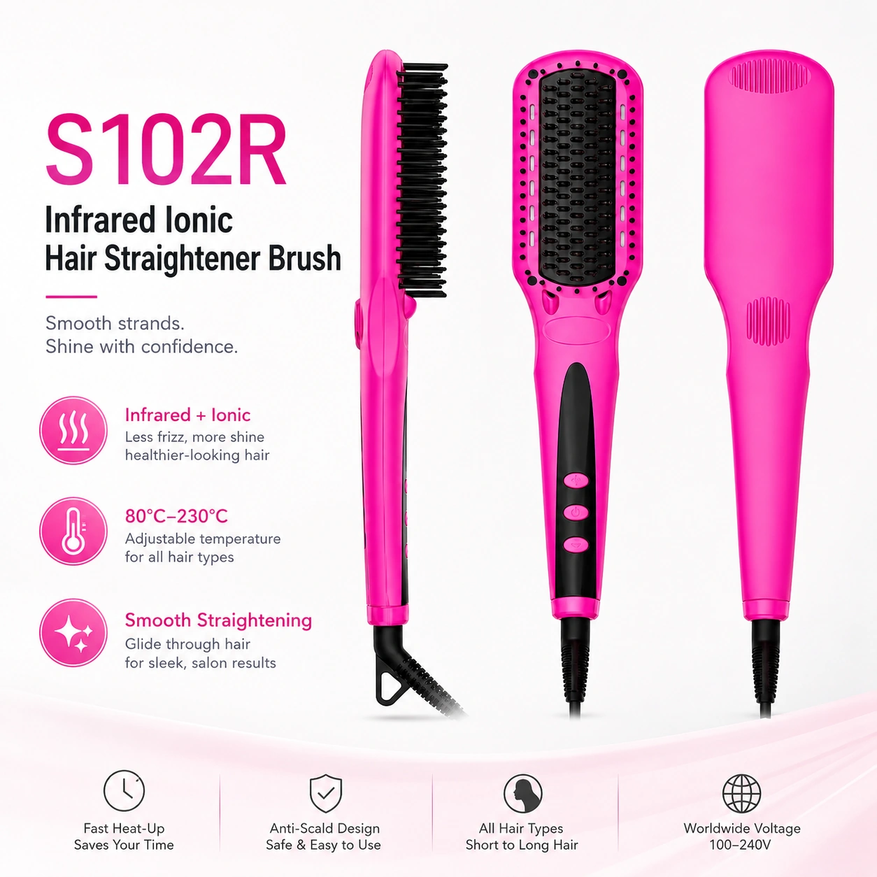 Click to enlarge S102R Infrared Ionic Hair Straightener Brush detail image S102R Infrared Ionic Hair Straightener Brush detail image