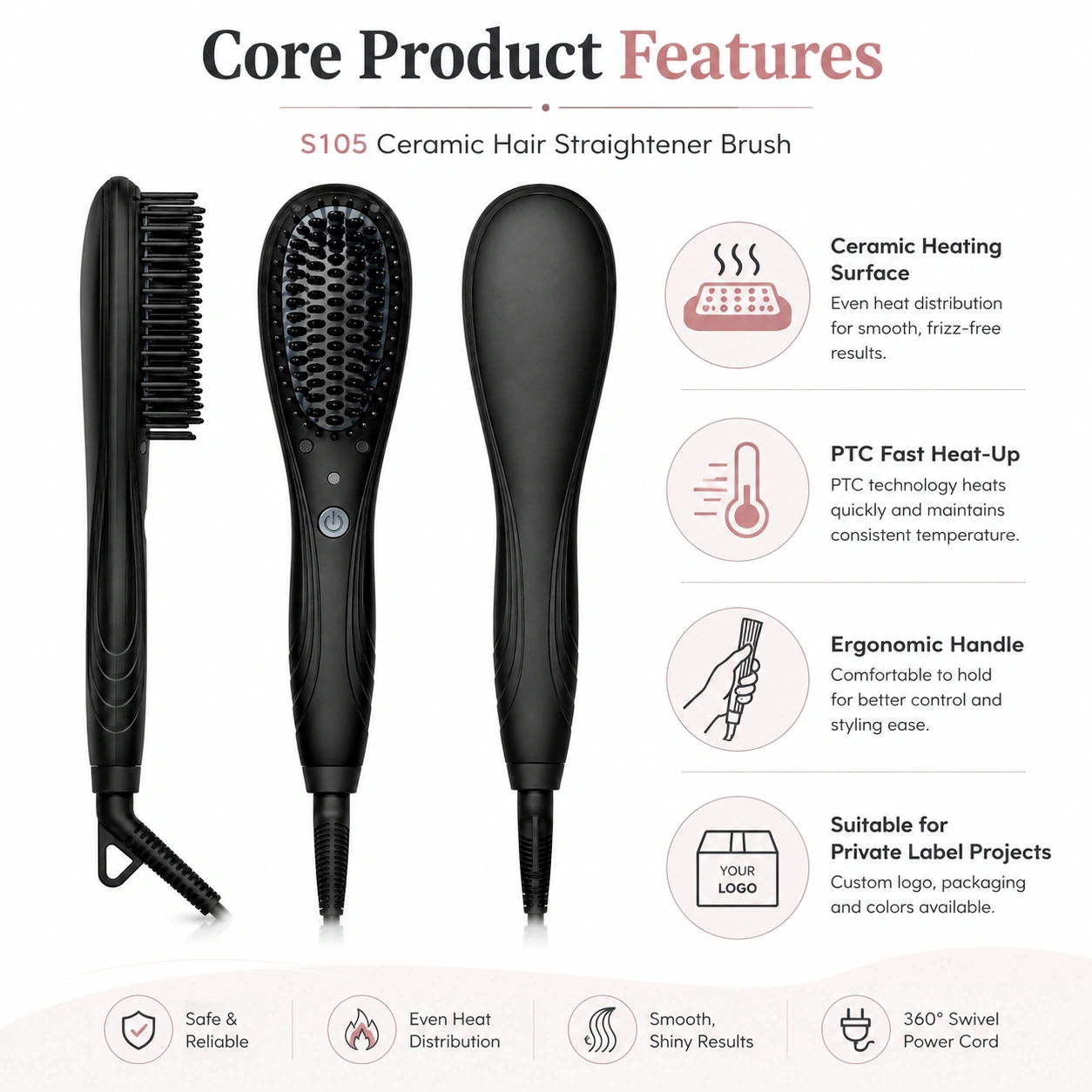 Click to enlarge S105 Ceramic Hair Straightener Brush detail image S105 Ceramic Hair Straightener Brush detail image