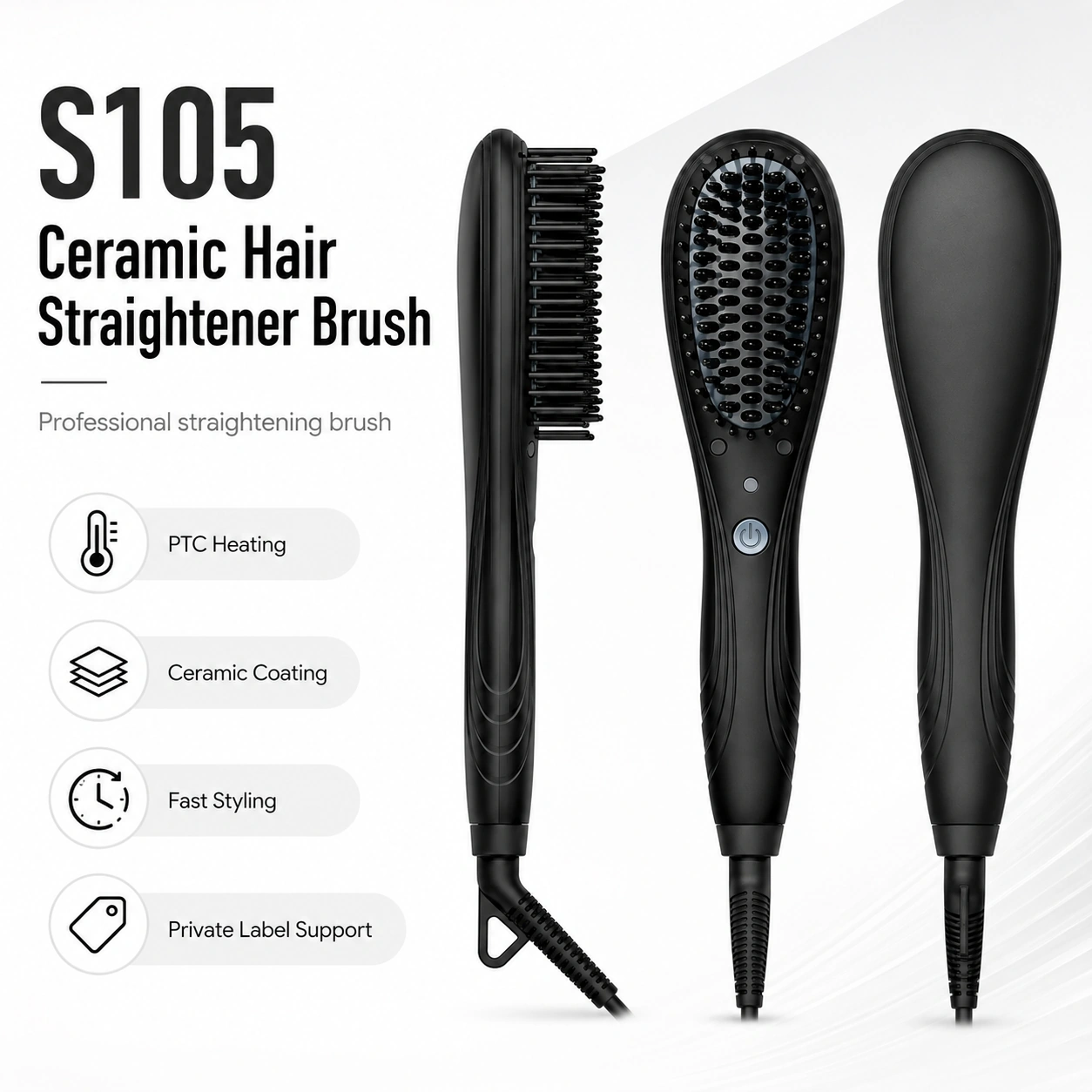 Click to enlarge S105 Ceramic Hair Straightener Brush detail image S105 Ceramic Hair Straightener Brush detail image