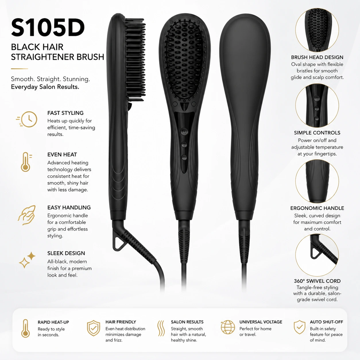 Click to enlarge S105D Ionic Hair Straightener Brush detail image S105D Ionic Hair Straightener Brush detail image