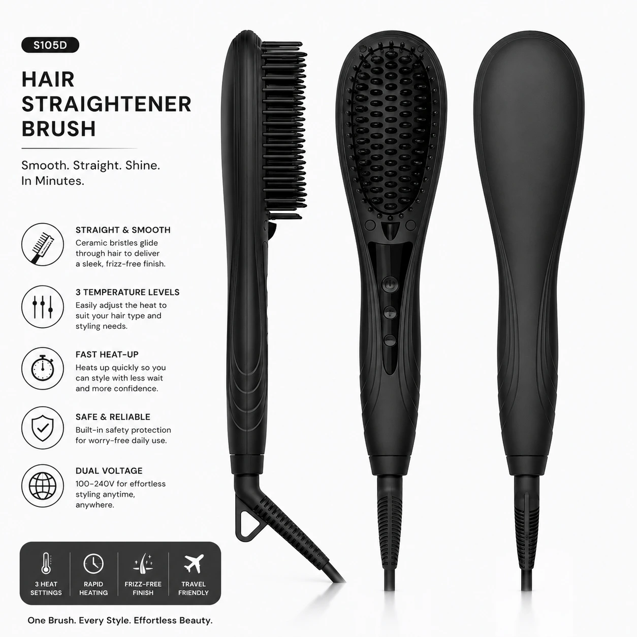 Click to enlarge S105D Ionic Hair Straightener Brush detail image S105D Ionic Hair Straightener Brush detail image