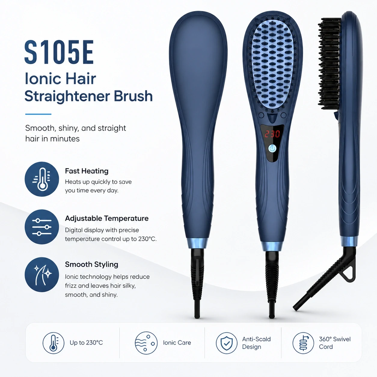 Click to enlarge S105E Ionic Hair Straightener Brush detail image S105E Ionic Hair Straightener Brush detail image