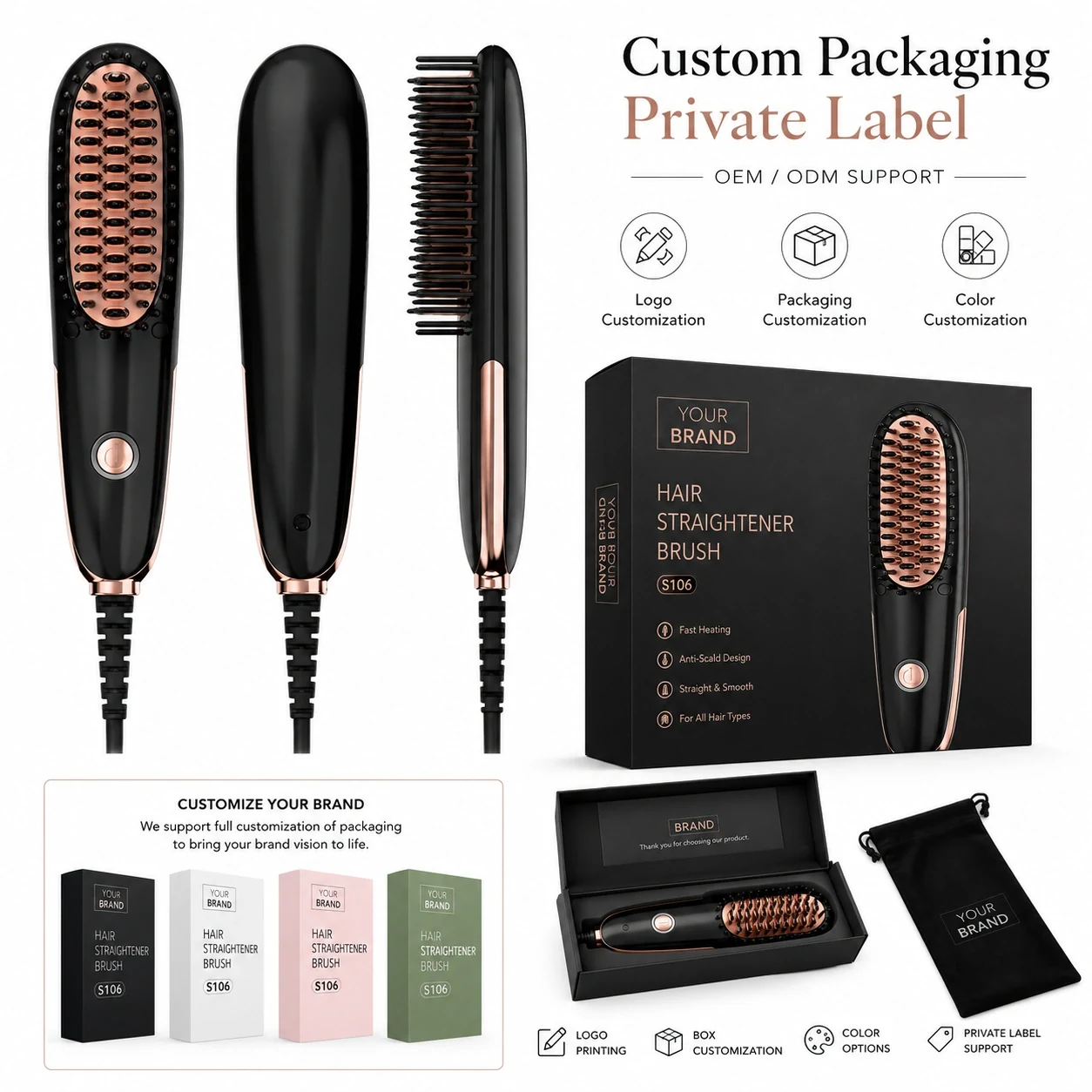 Click to enlarge S106 Compact Ceramic Hair Straightener Brush detail image S106 Compact Ceramic Hair Straightener Brush detail image