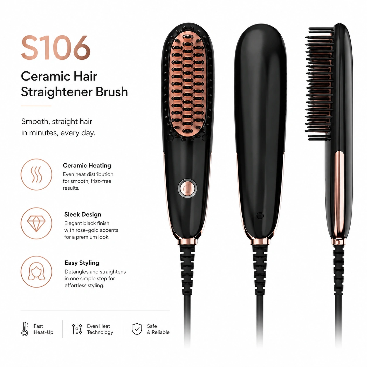 Click to enlarge S106 Compact Ceramic Hair Straightener Brush detail image S106 Compact Ceramic Hair Straightener Brush detail image