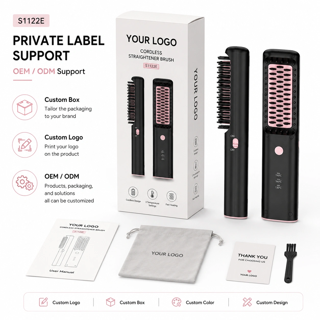 Click to enlarge SM1122E Rechargeable Hair Straightener Brush custom packaging and private label detail image SM1122E Rechargeable Hair Straightener Brush custom packaging and private label detail image