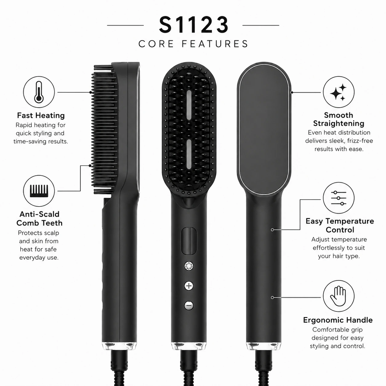 Click to enlarge S1123R Infrared Ionic Hair Straightener Brush detail image S1123R Infrared Ionic Hair Straightener Brush detail image