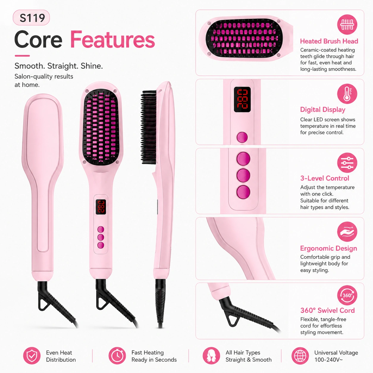Click to enlarge S119 Ionic Hair Straightener Brush detail image S119 Ionic Hair Straightener Brush detail image