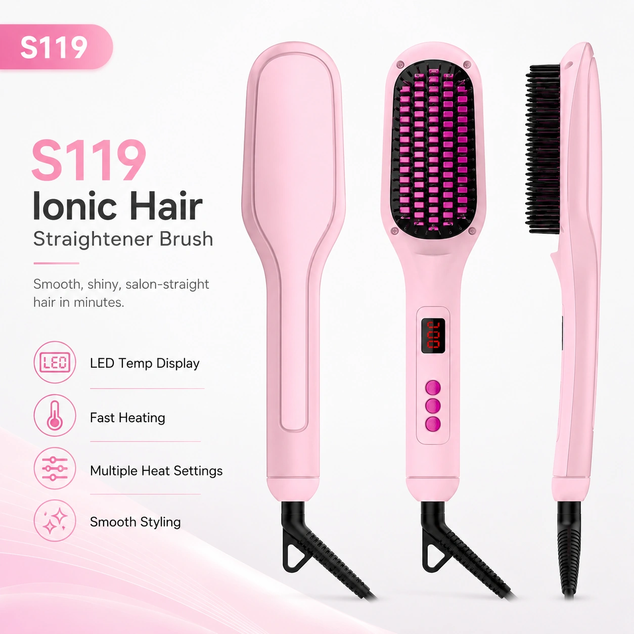 Click to enlarge S119 Ionic Hair Straightener Brush detail image S119 Ionic Hair Straightener Brush detail image