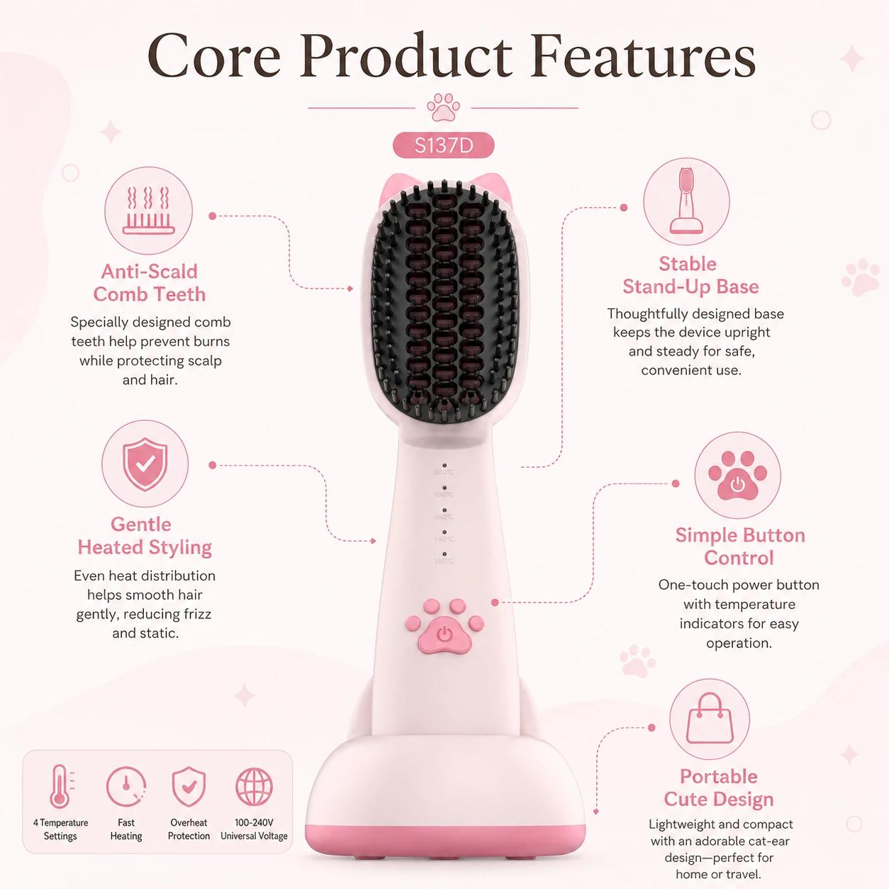 Click to enlarge S137D Rechargeable Ionic Hair Straightener Brush detail image S137D Rechargeable Ionic Hair Straightener Brush detail image