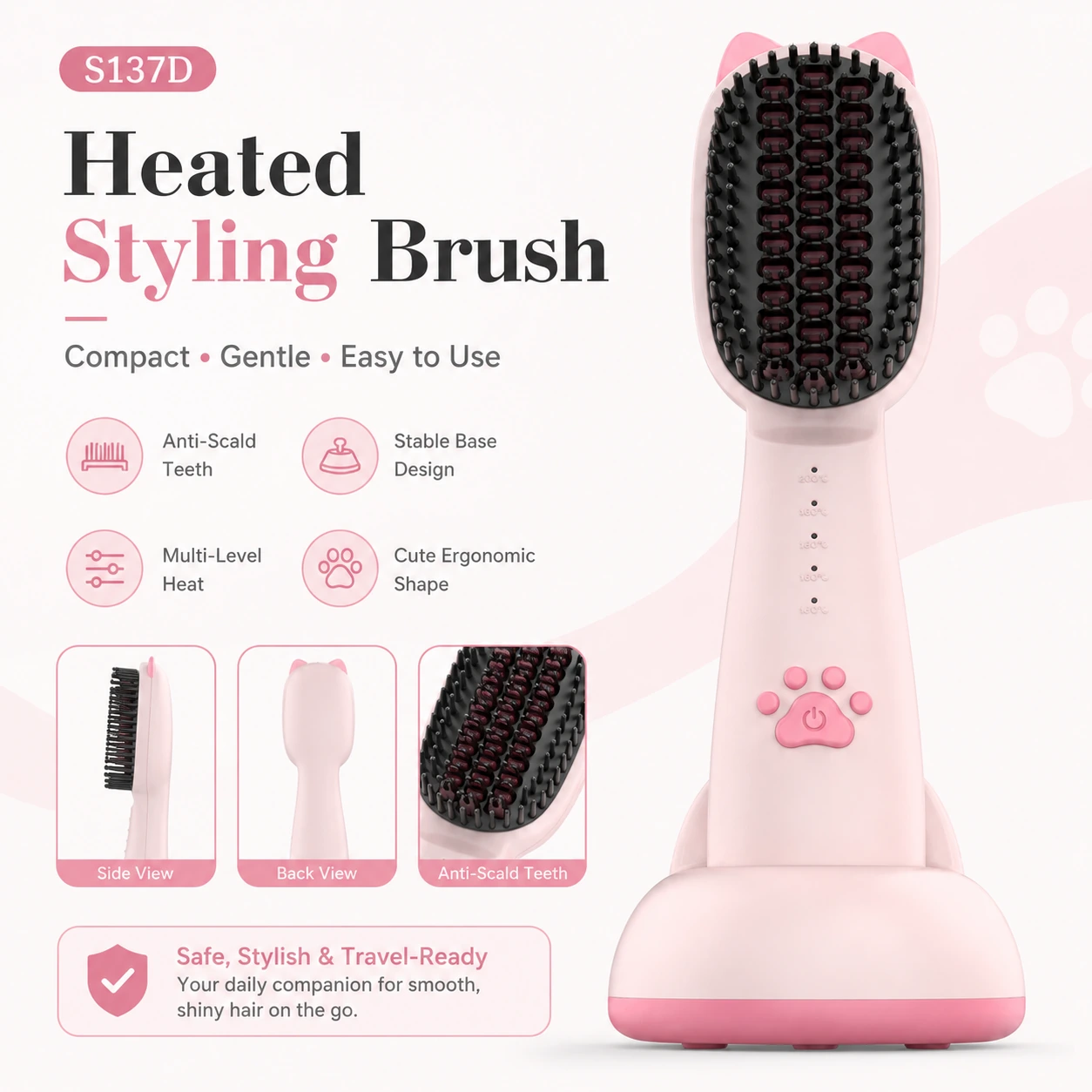 Click to enlarge S137D Rechargeable Ionic Hair Straightener Brush detail image S137D Rechargeable Ionic Hair Straightener Brush detail image
