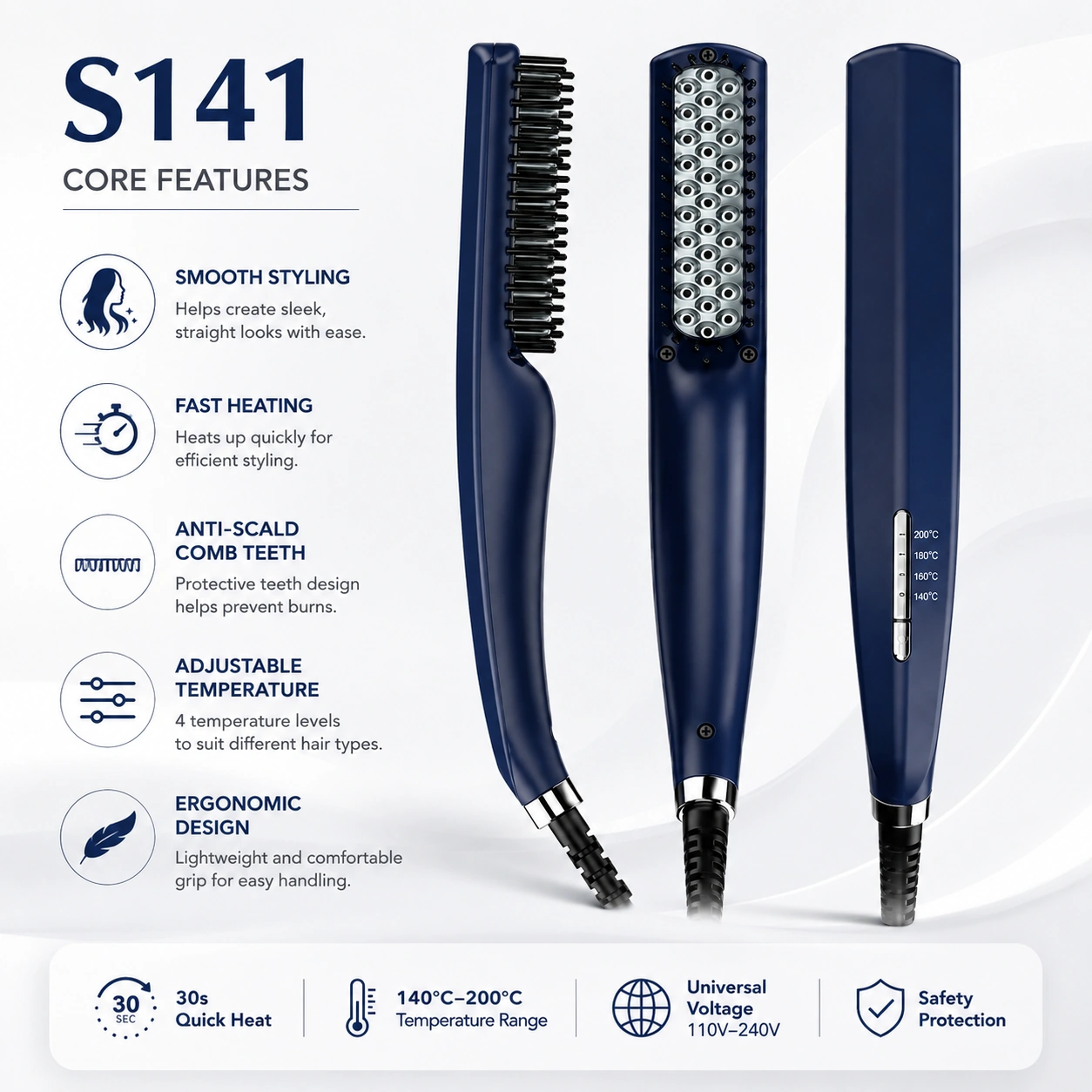 Click to enlarge S141 Ionic Heated Beard Brush detail image S141 Ionic Heated Beard Brush detail image