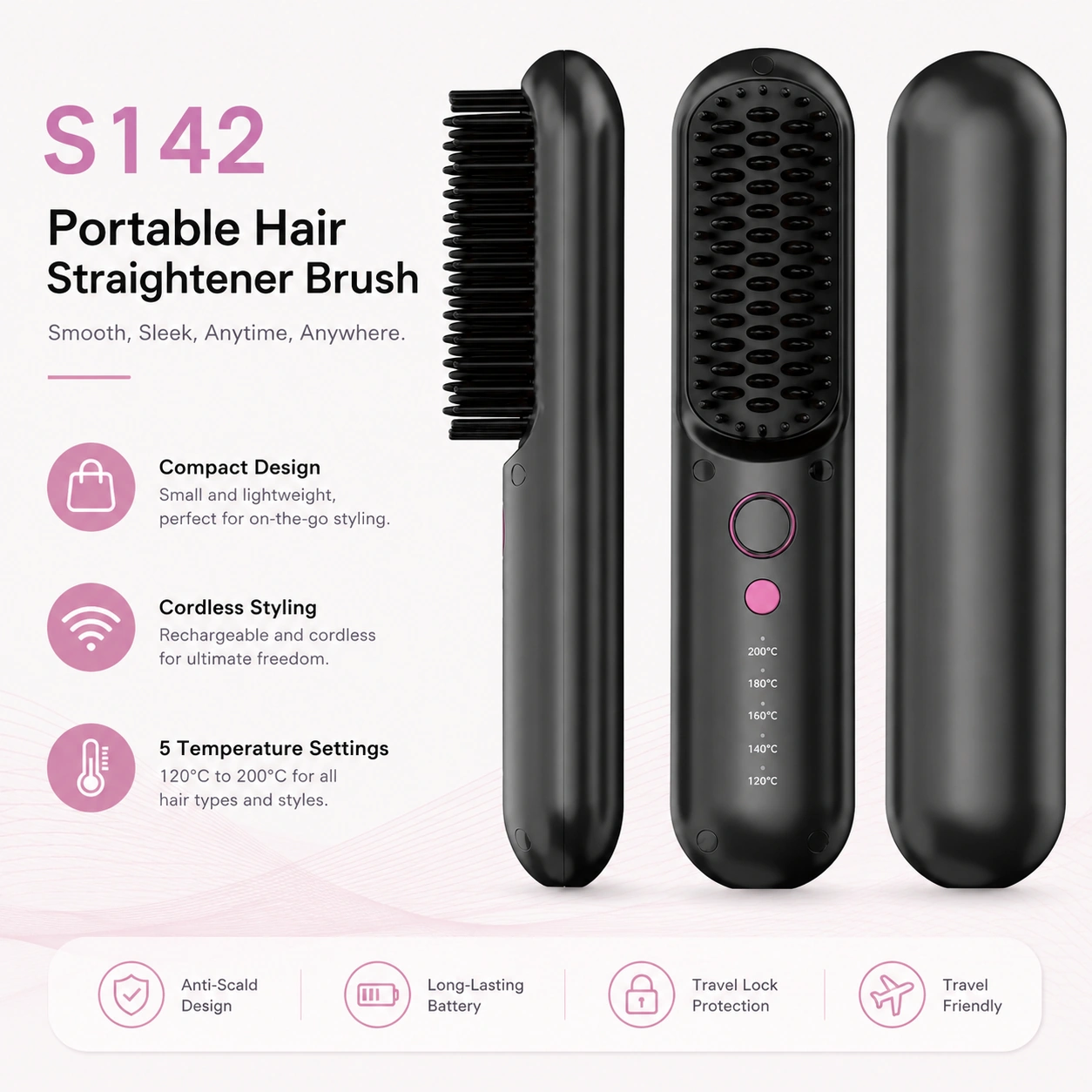 Click to enlarge S142 Rechargeable Hair Straightener Brush detail image S142 Rechargeable Hair Straightener Brush detail image