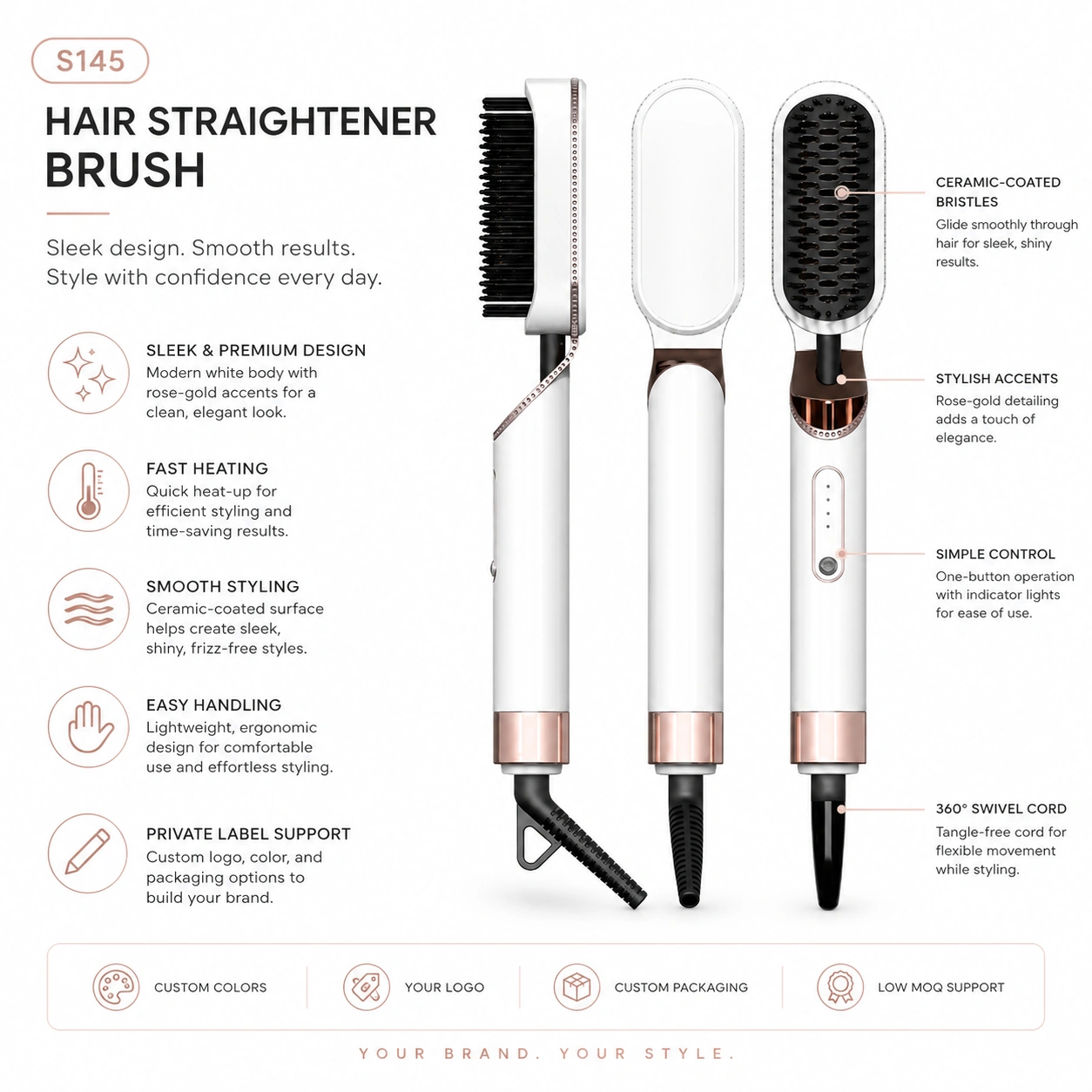 Click to enlarge S145 Slim Ionic Hair Straightener Brush detail image S145 Slim Ionic Hair Straightener Brush detail image
