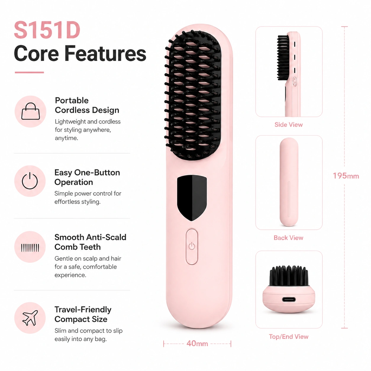 Click to enlarge S151D Infrared Ionic Hair Straightener Brush detail image S151D Infrared Ionic Hair Straightener Brush detail image