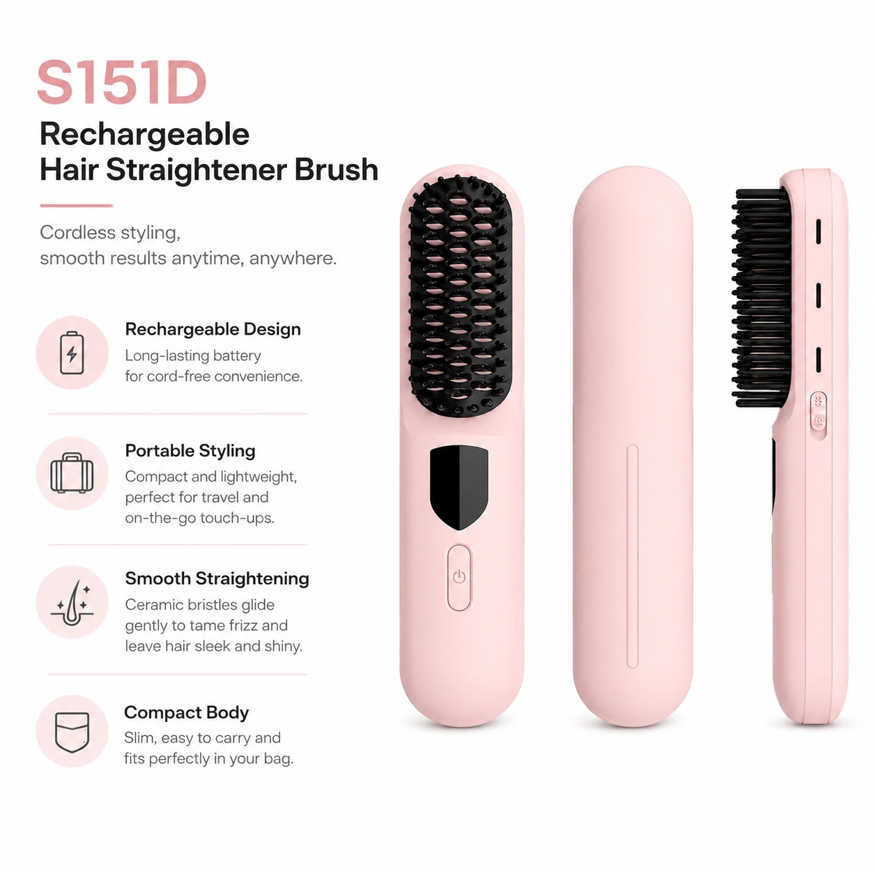 Click to enlarge S151D Infrared Ionic Hair Straightener Brush detail image S151D Infrared Ionic Hair Straightener Brush detail image