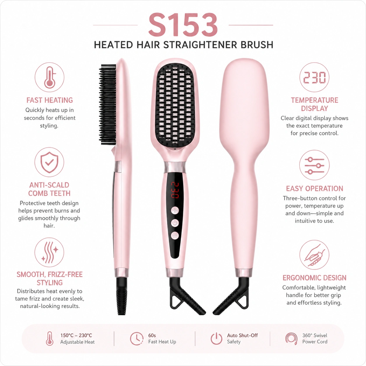 Click to enlarge S153 Ionic Hair Straightener Brush detail image S153 Ionic Hair Straightener Brush detail image