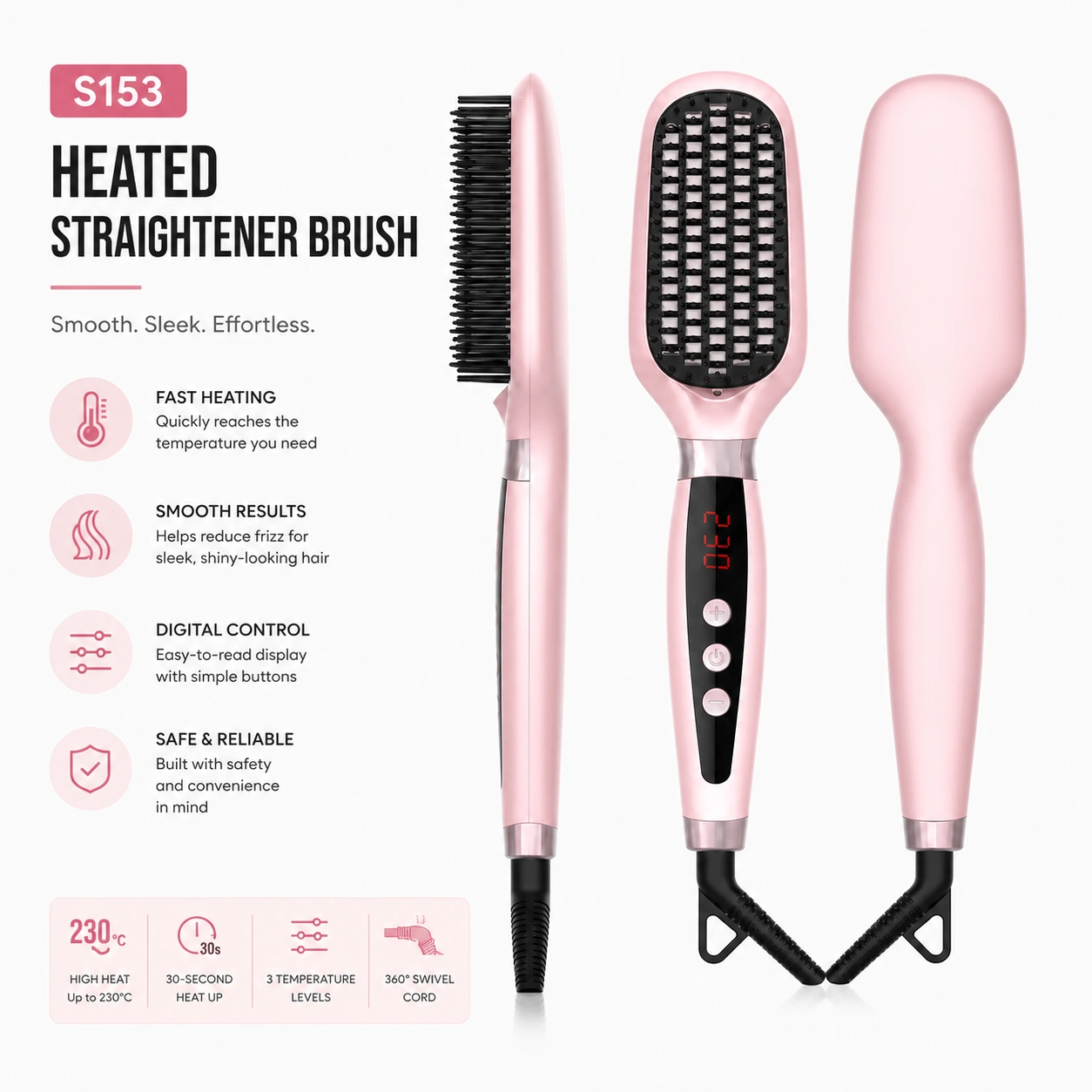 Click to enlarge S153 Ionic Hair Straightener Brush detail image S153 Ionic Hair Straightener Brush detail image