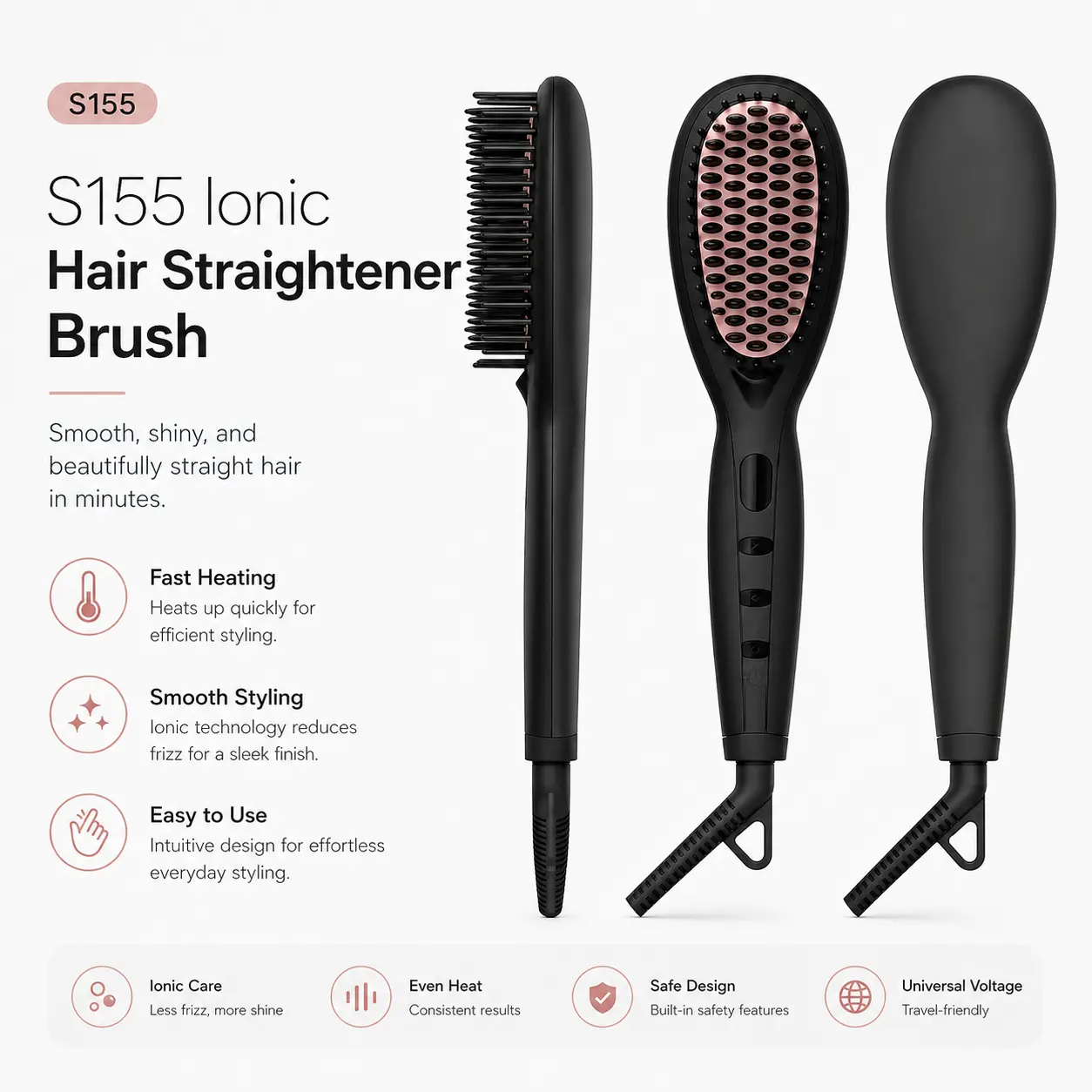 Click to enlarge S155 Ionic Hair Straightener Brush detail image S155 Ionic Hair Straightener Brush detail image