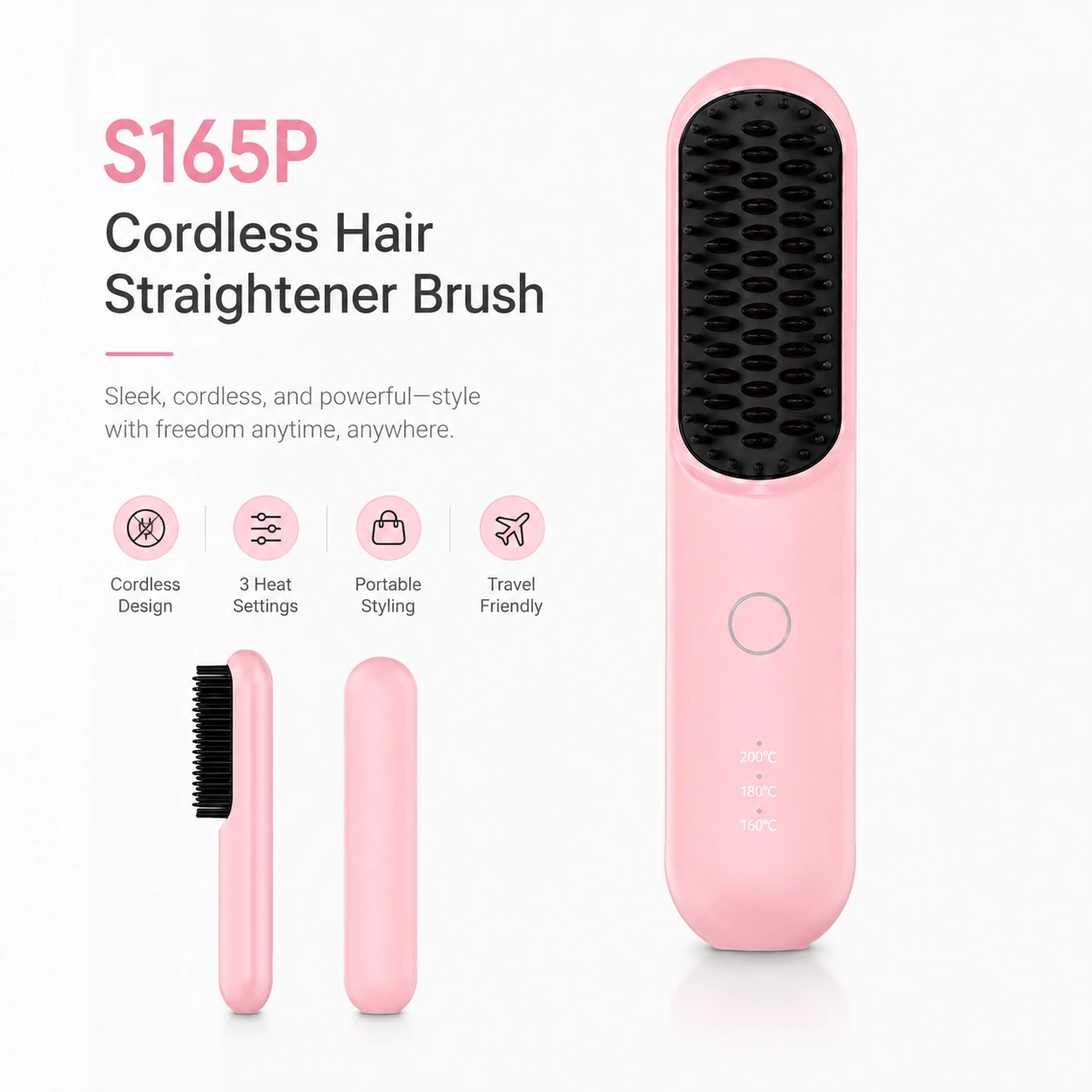 Click to enlarge S165P Rechargeable Ionic Hair Straightener Brush detail image S165P Rechargeable Ionic Hair Straightener Brush detail image