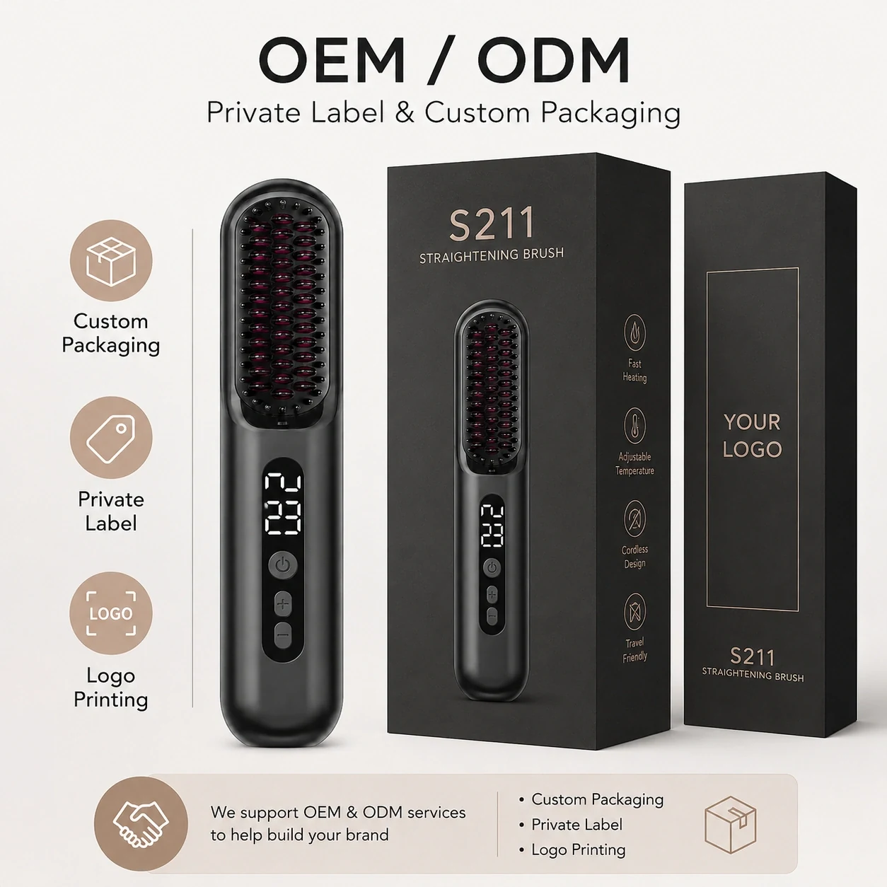 S211 Rechargeable Ionic Hair Straightener Brush detail image