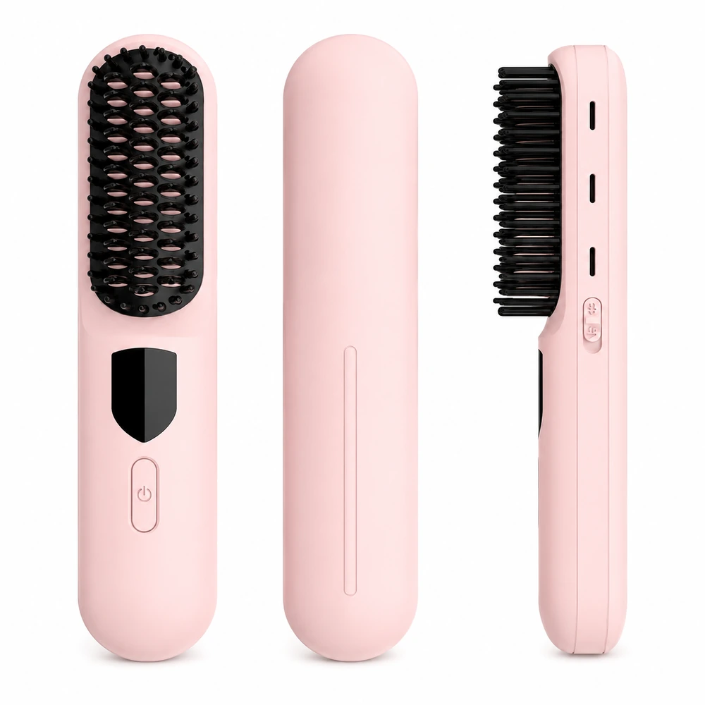 S214 Rechargeable Ionic Hair Straightener Brush for private label beauty brand projects